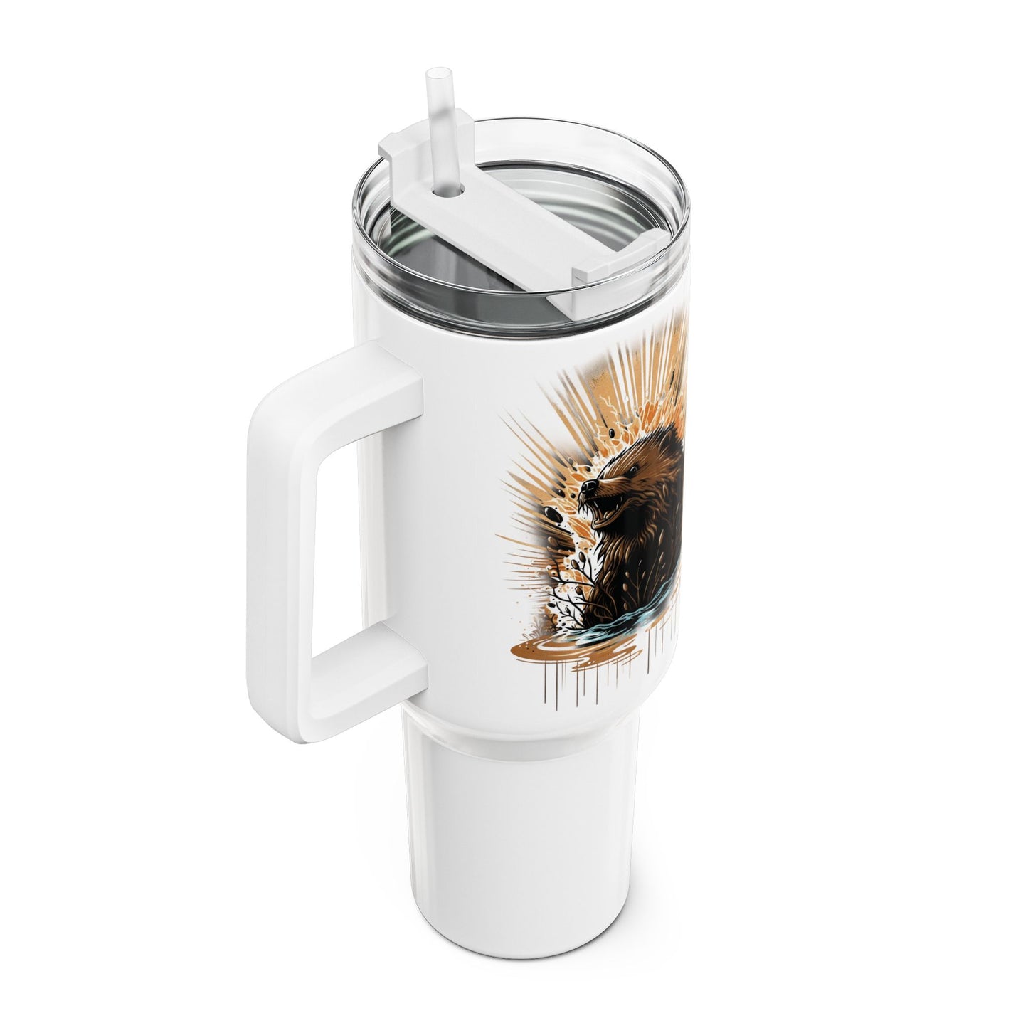 Tumbler-Becher, Edelstahl, Thermobecher, 1182 ml in weiß, Motiv: Bieber-Splash