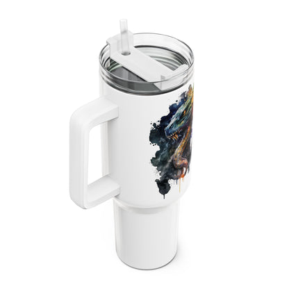 Tumbler-Becher, Edelstahl, Thermobecher, 1182 ml in weiß, Motiv: Drache-Watercolor