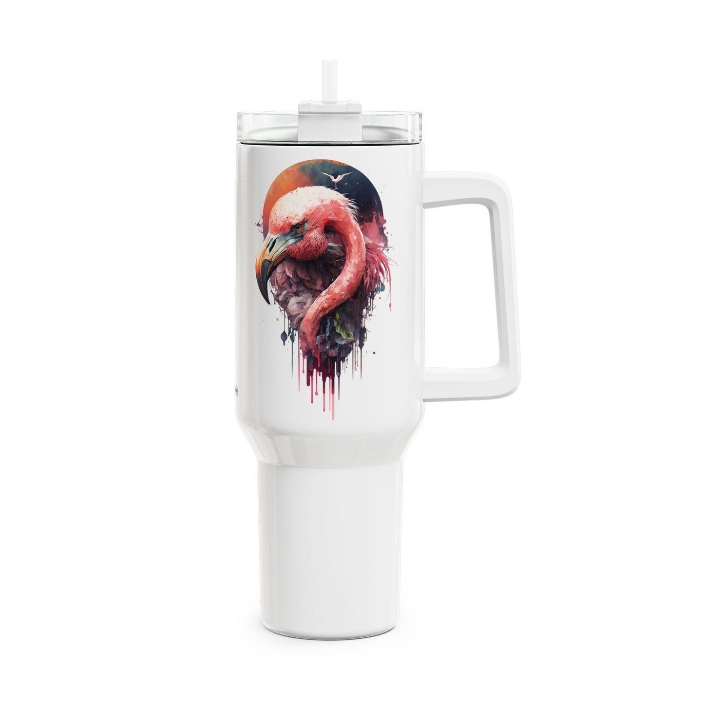 Tumbler-Becher, Edelstahl, Thermobecher, 1182 ml in weiß, Motiv: Flamingo-Watercolor