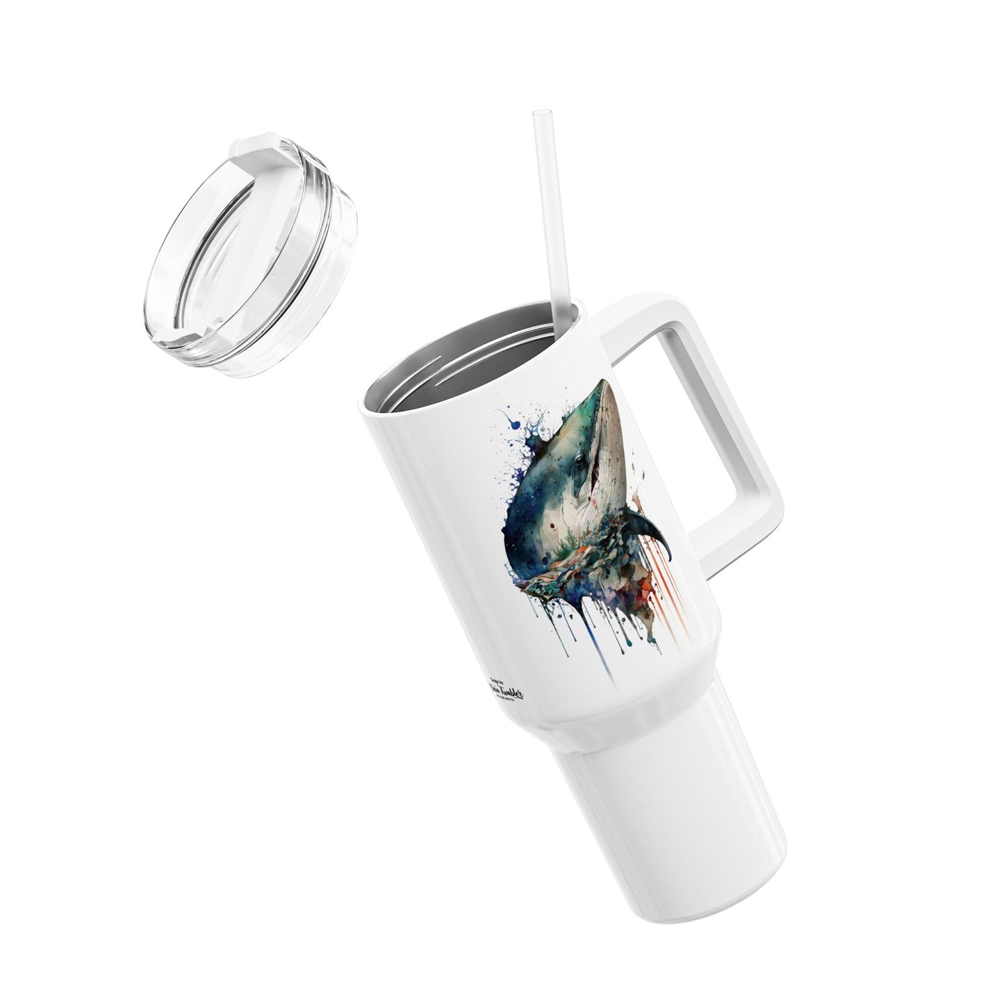 Tumbler-Becher, Edelstahl, Thermobecher, 1182 ml in weiß, Motiv: Wal-Watercolor