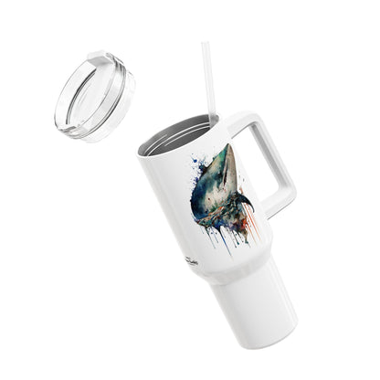 Tumbler-Becher, Edelstahl, Thermobecher, 1182 ml in weiß, Motiv: Wal-Watercolor