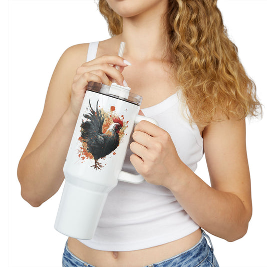 Tumbler-Becher, Edelstahl, Thermobecher, 1182 ml in weiß, Motiv: Huhn-Splash