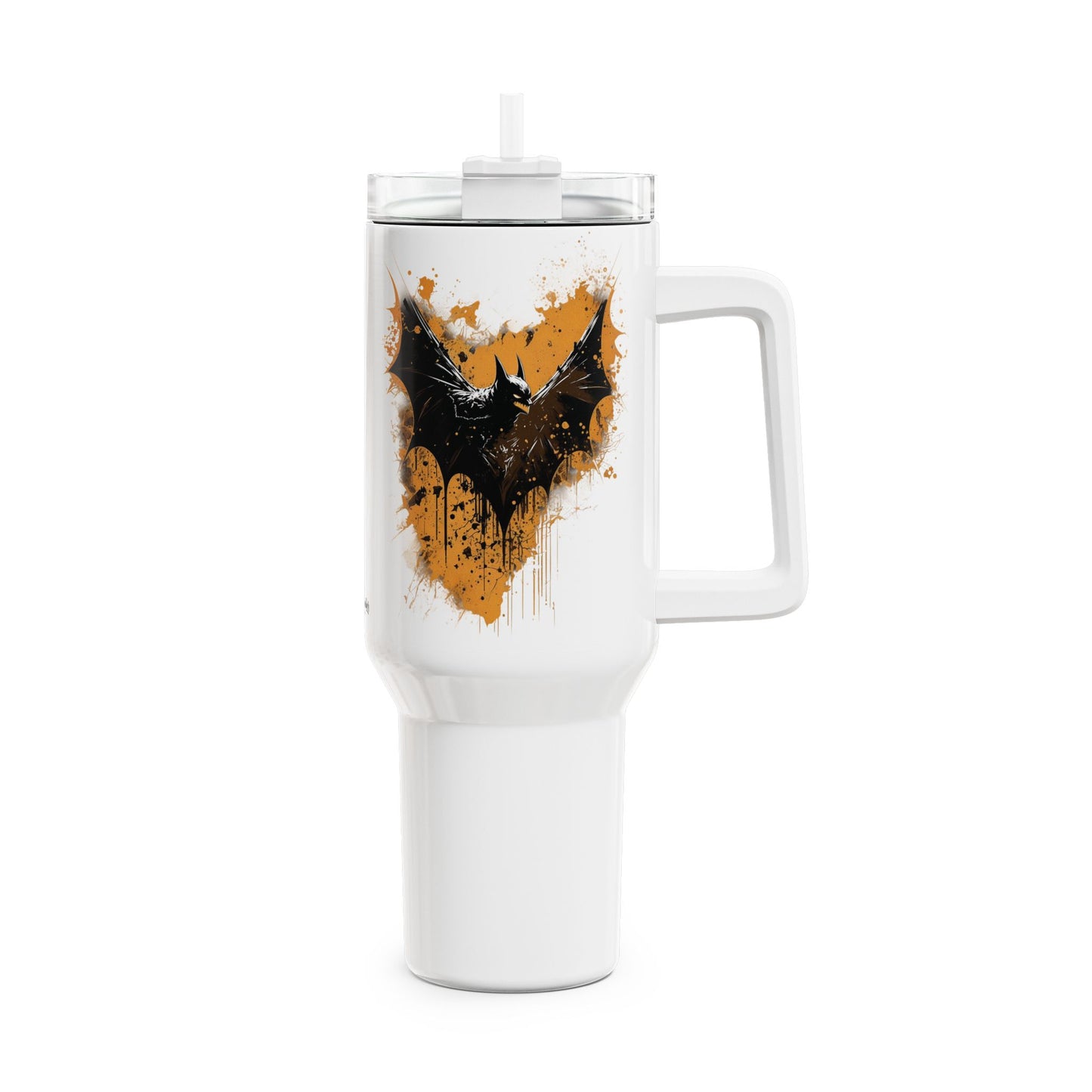 Tumbler-Becher, Edelstahl, Thermobecher, 1182 ml in weiß, Motiv: Fledermaus-Splash