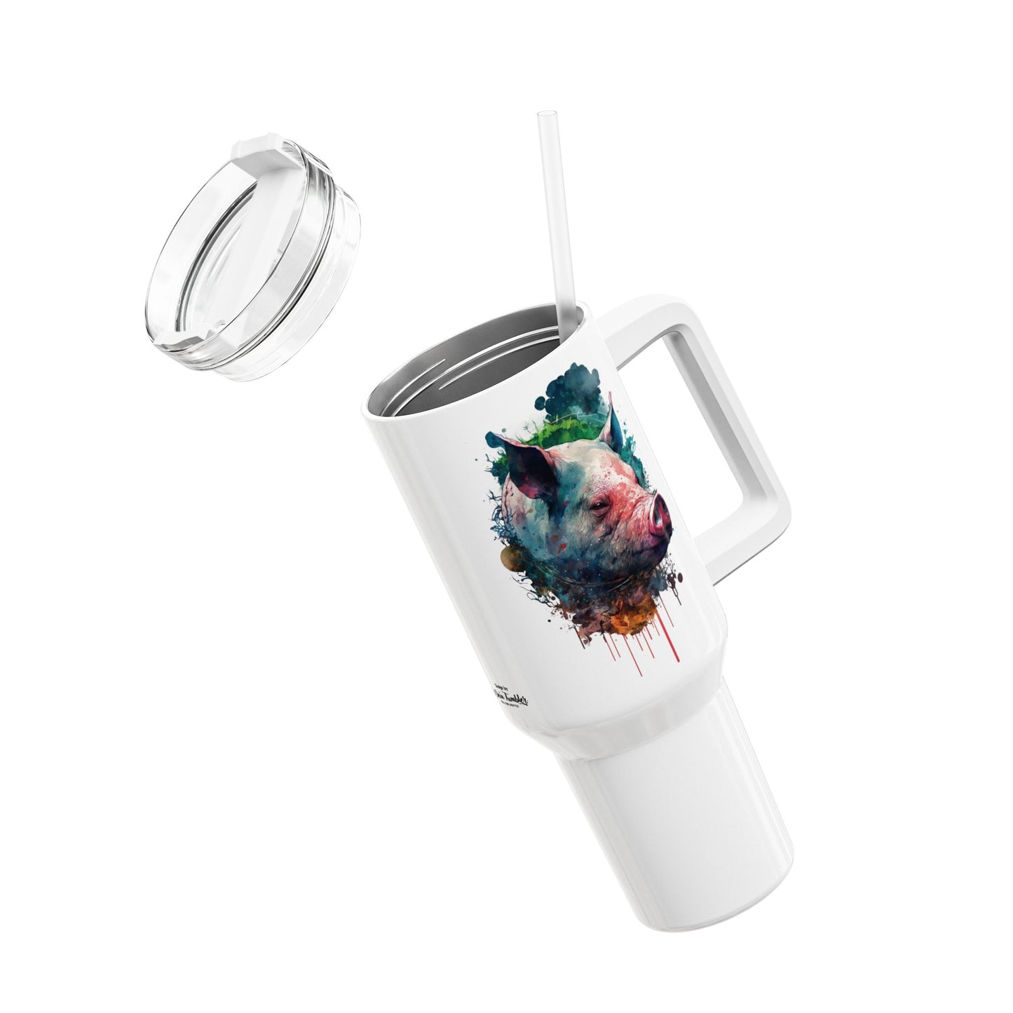Tumbler-Becher, Edelstahl, Thermobecher, 1182 ml in weiß, Motiv: Schwein-Watercolor