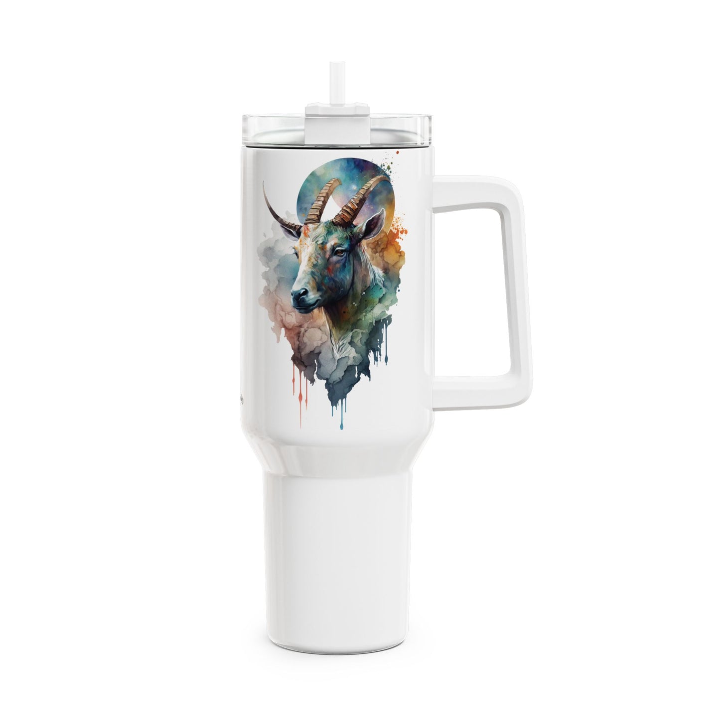 Tumbler-Becher, Edelstahl, Thermobecher, 1182 ml in weiß, Motiv: Ziege-Watercolor
