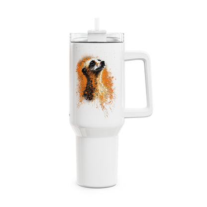 Tumbler-Becher, Edelstahl, Thermobecher, 1182 ml in weiß, Motiv: Erdmännchen-Splash