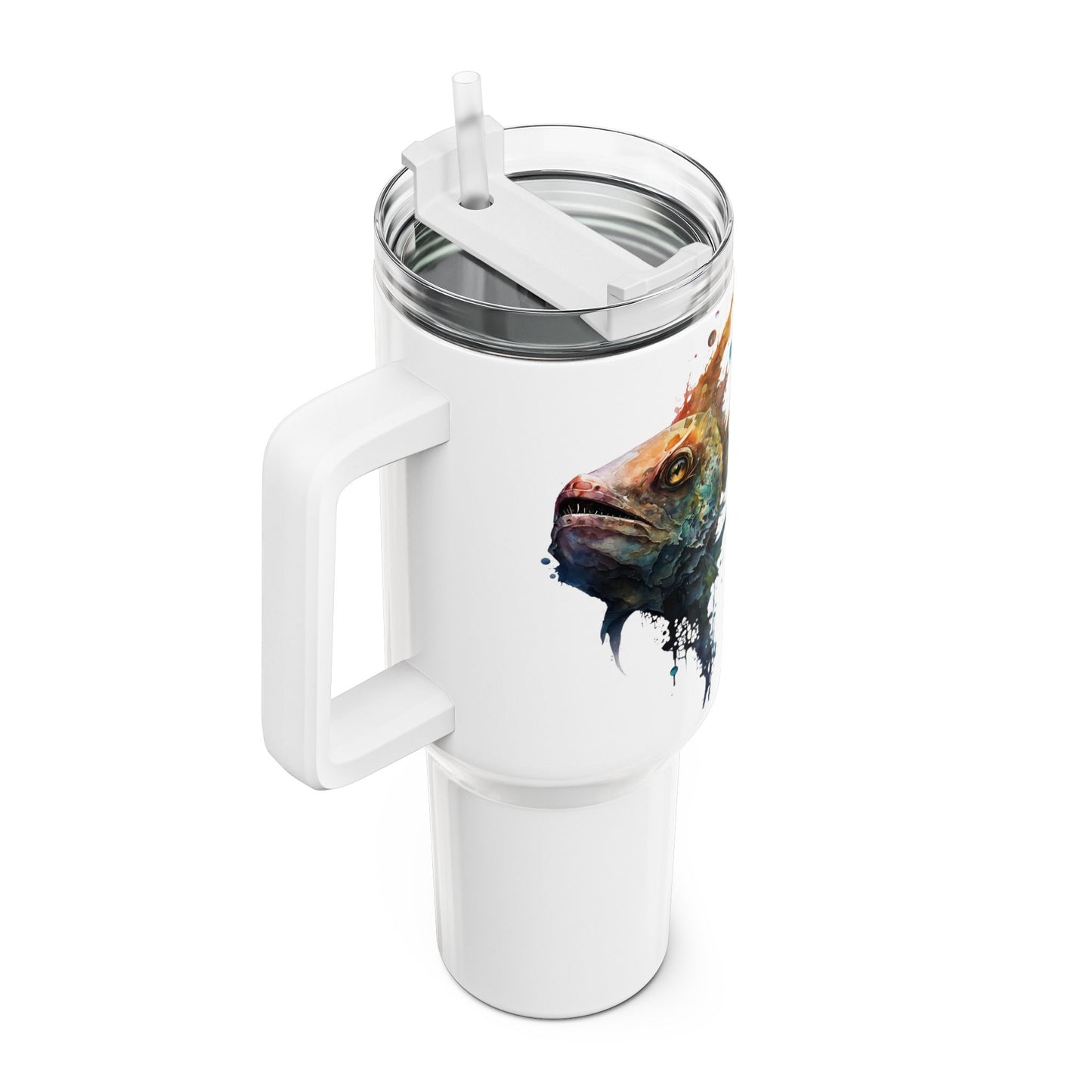 Tumbler-Becher, Edelstahl, Thermobecher, 1182 ml in weiß, Motiv: Fisch-Watercolor