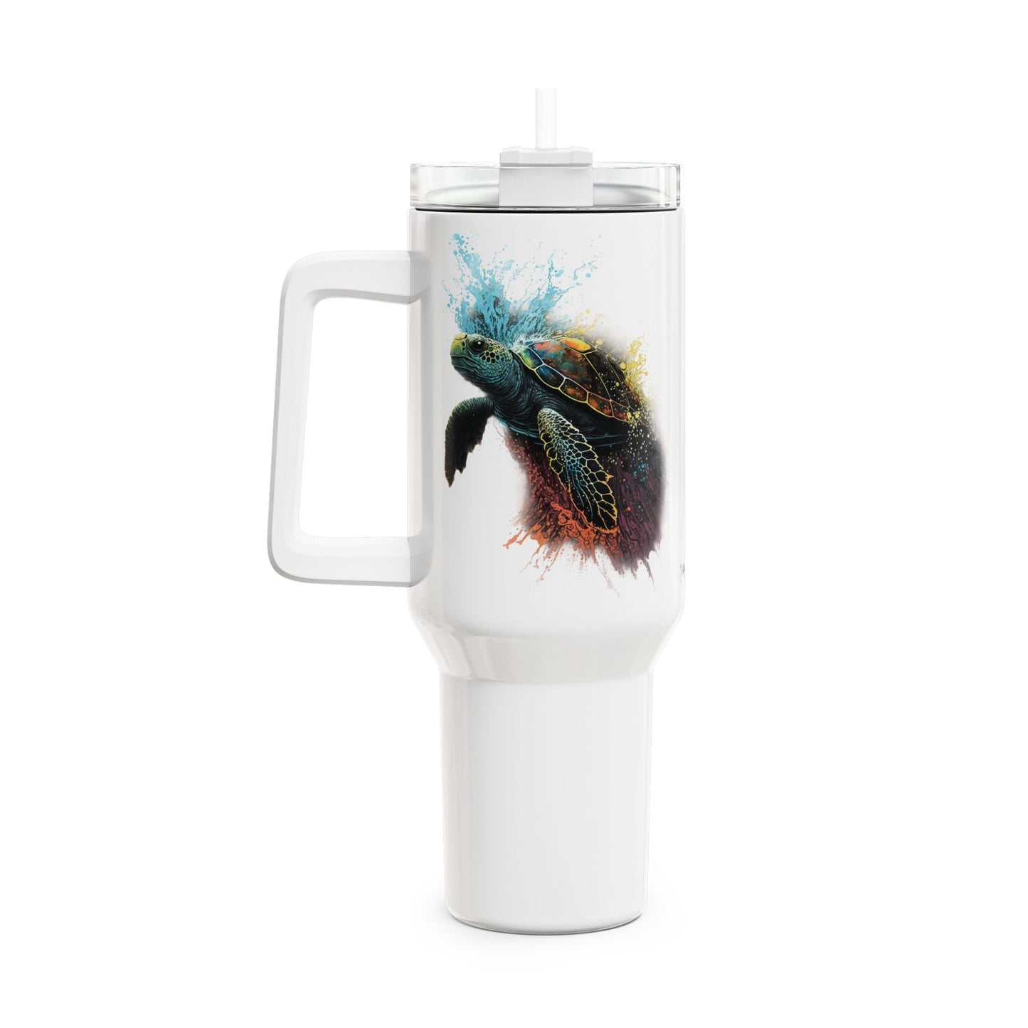 Tumbler-Becher, Edelstahl, Thermobecher, 1182 ml in weiß, Motiv: Schildkröte-Splash