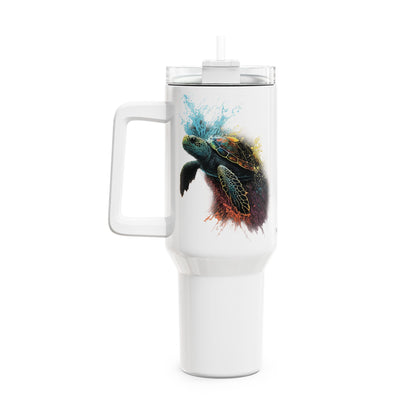 Tumbler-Becher, Edelstahl, Thermobecher, 1182 ml in weiß, Motiv: Schildkröte-Splash