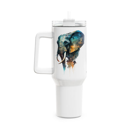 Tumbler-Becher, Edelstahl, Thermobecher, 1182 ml in weiß, Motiv: Elefant-Watercolor