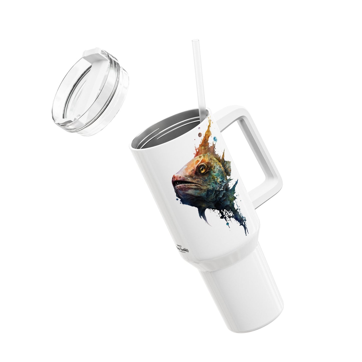 Tumbler-Becher, Edelstahl, Thermobecher, 1182 ml in weiß, Motiv: Fisch-Watercolor