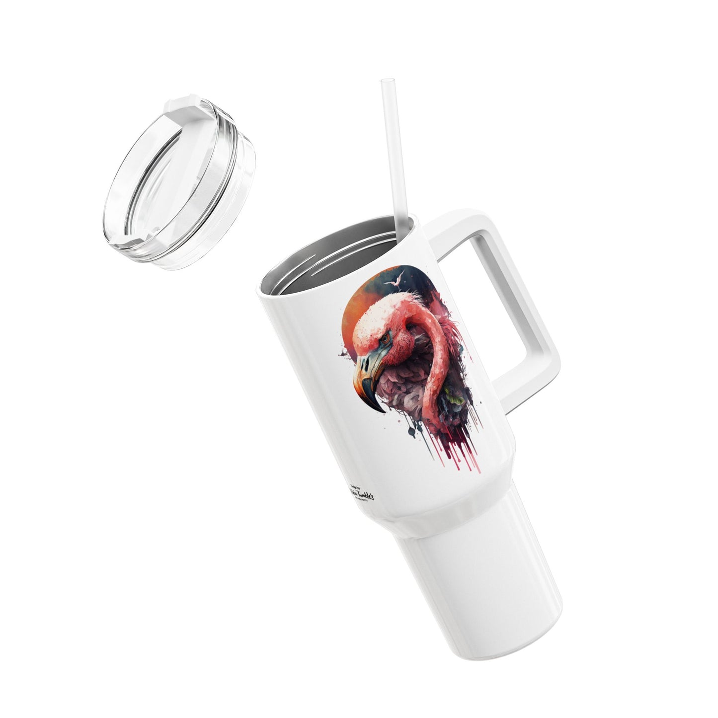 Tumbler-Becher, Edelstahl, Thermobecher, 1182 ml in weiß, Motiv: Flamingo-Watercolor