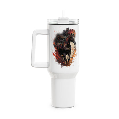 Tumbler-Becher, Edelstahl, Thermobecher, 1182 ml in weiß, Motiv: Pferd-Splash