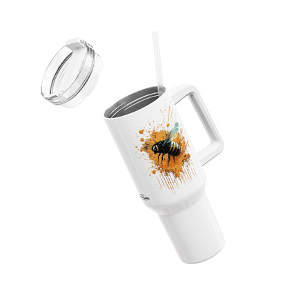 Tumbler-Becher, Edelstahl, Thermobecher, 1182 ml in weiß, Motiv: Biene-Splash