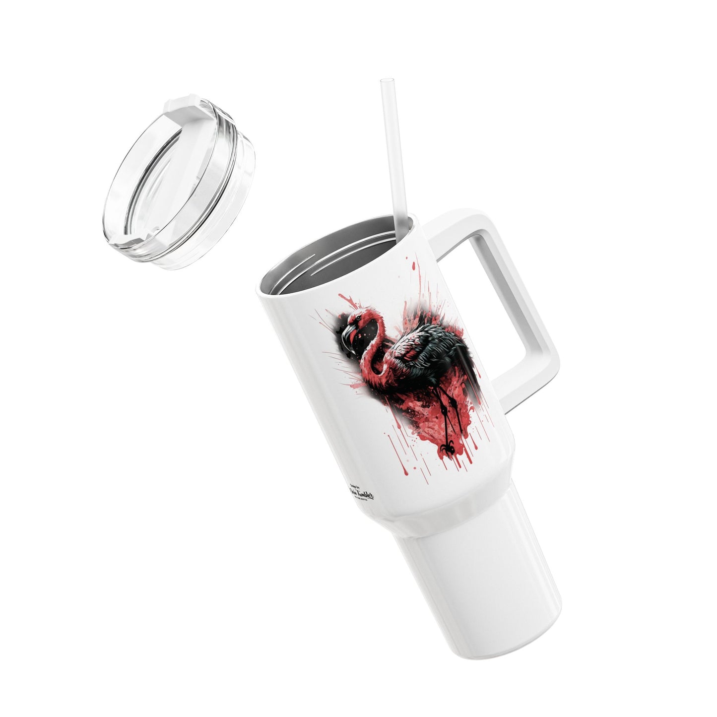 Tumbler-Becher, Edelstahl, Thermobecher, 1182 ml in weiß, Motiv: Flamingo-Splash