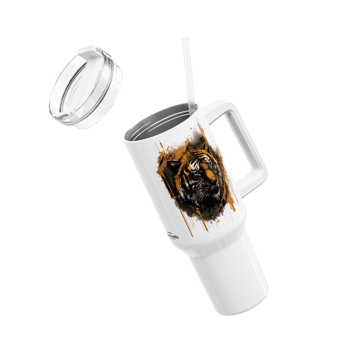 Tumbler-Becher, Edelstahl, Thermobecher, 1182 ml in weiß, Motiv: Tiger-Splash