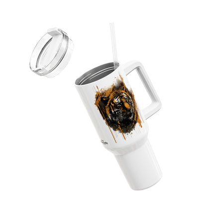 Tumbler-Becher, Edelstahl, Thermobecher, 1182 ml in weiß, Motiv: Tiger-Splash