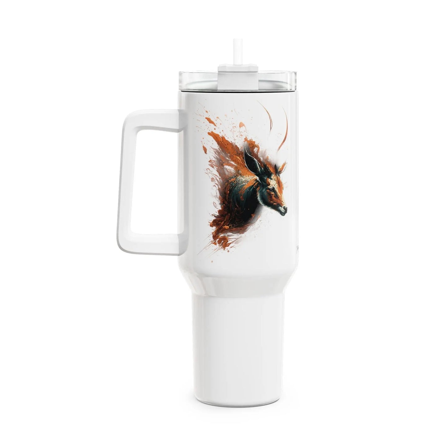 Tumbler-Becher, Edelstahl, Thermobecher, 1182 ml in weiß, Motiv: Antilope-Splash Printify
