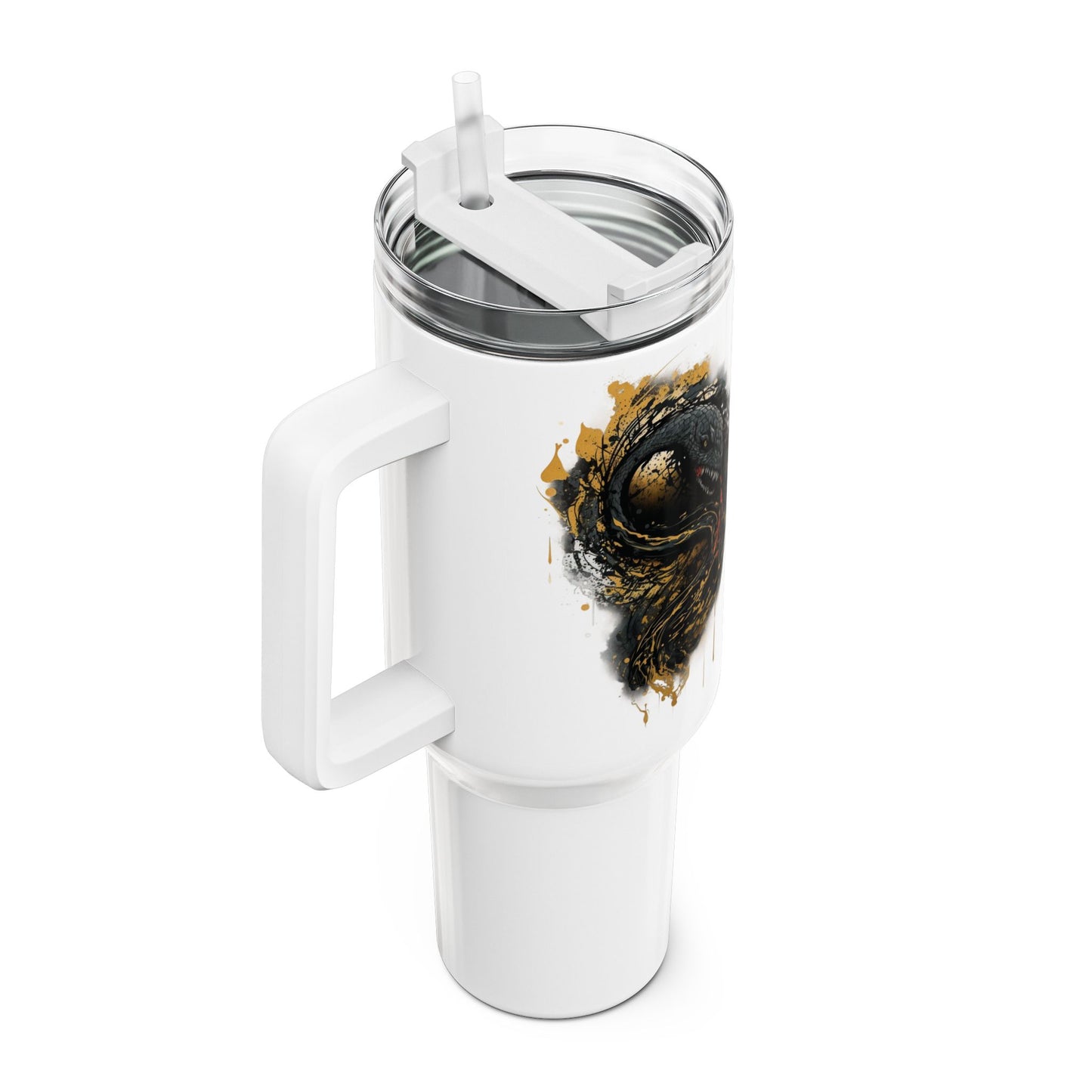 Tumbler-Becher, Edelstahl, Thermobecher, 1182 ml in weiß, Motiv: Schlange-Splash