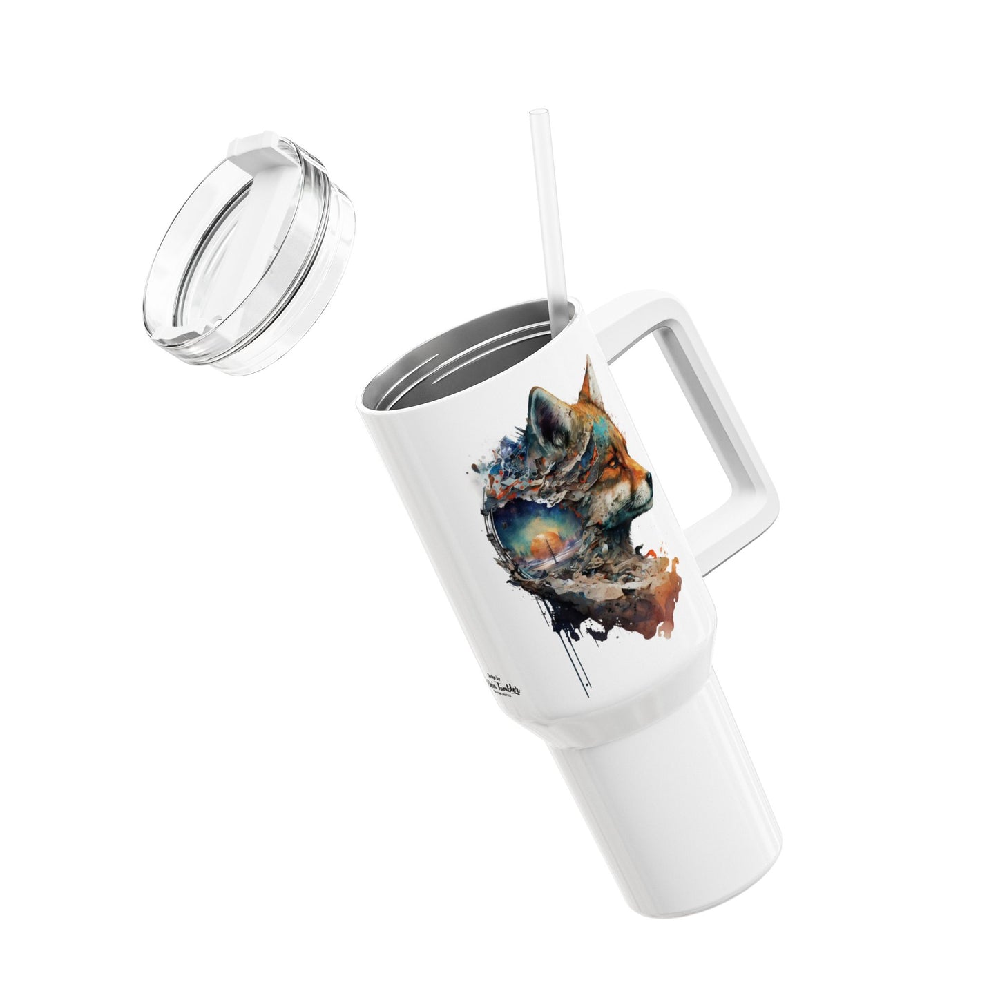 Tumbler-Becher, Edelstahl, Thermobecher, 1182 ml in weiß, Motiv: Fuchs-Watercolor