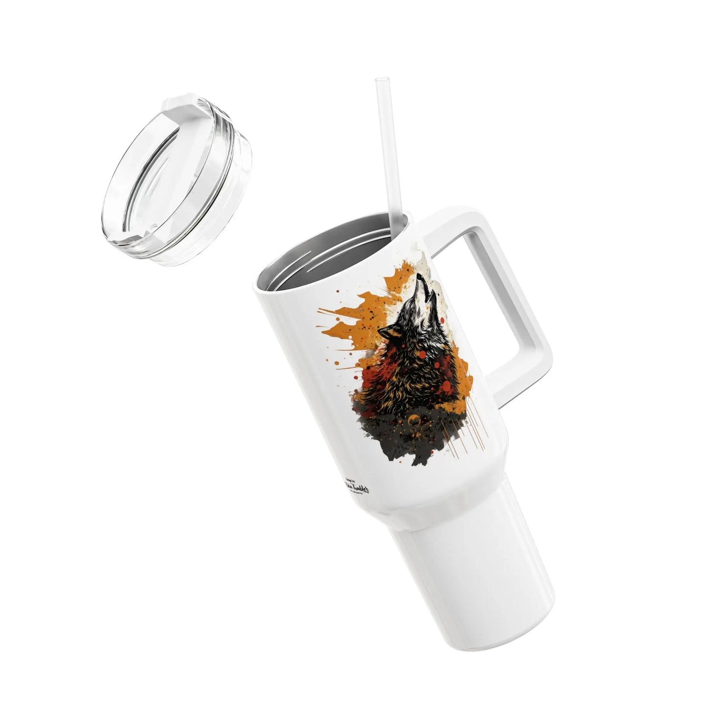 Tumbler-Becher, Edelstahl, Thermobecher, 1182 ml in weiß, Motiv: Wolf-Splash Printify