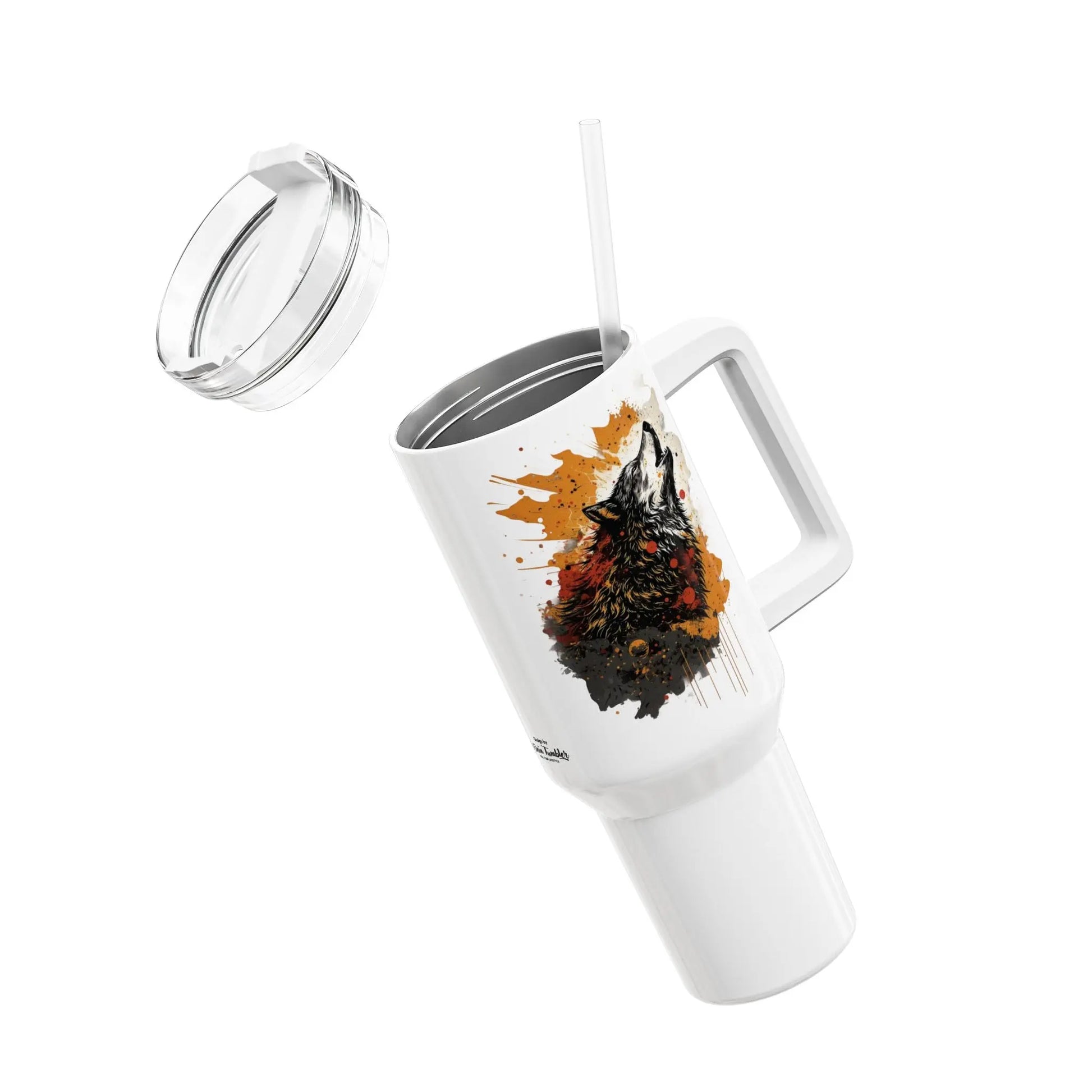 Tumbler-Becher, Edelstahl, Thermobecher, 1182 ml in weiß, Motiv: Wolf-Splash Printify