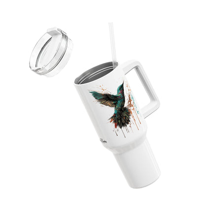 Tumbler-Becher, Edelstahl, Thermobecher, 1182 ml in weiß, Motiv: Kolibri-Splash