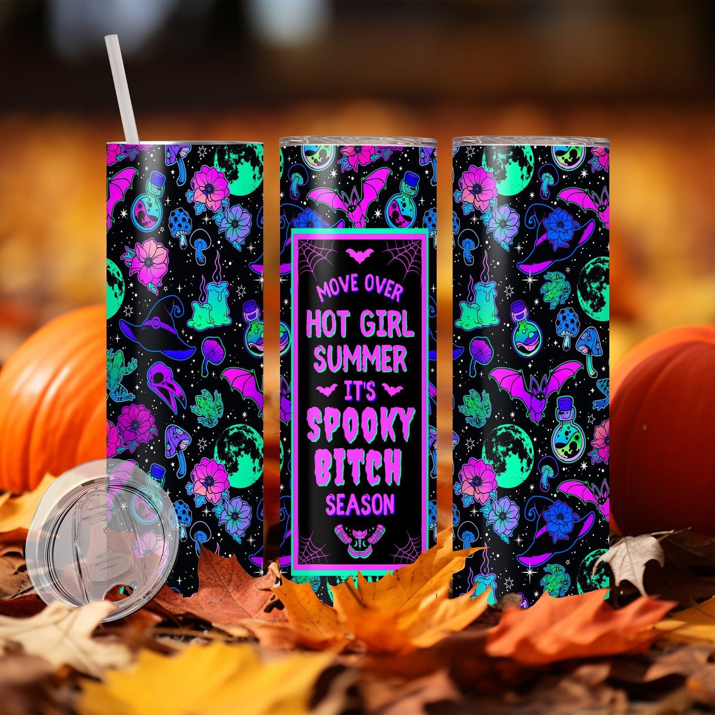 Edelstahl Tumbler Thermobecher – Halloween Designs, doppelwandig & auslaufsicher für heiße und kalte Getränke 600ml