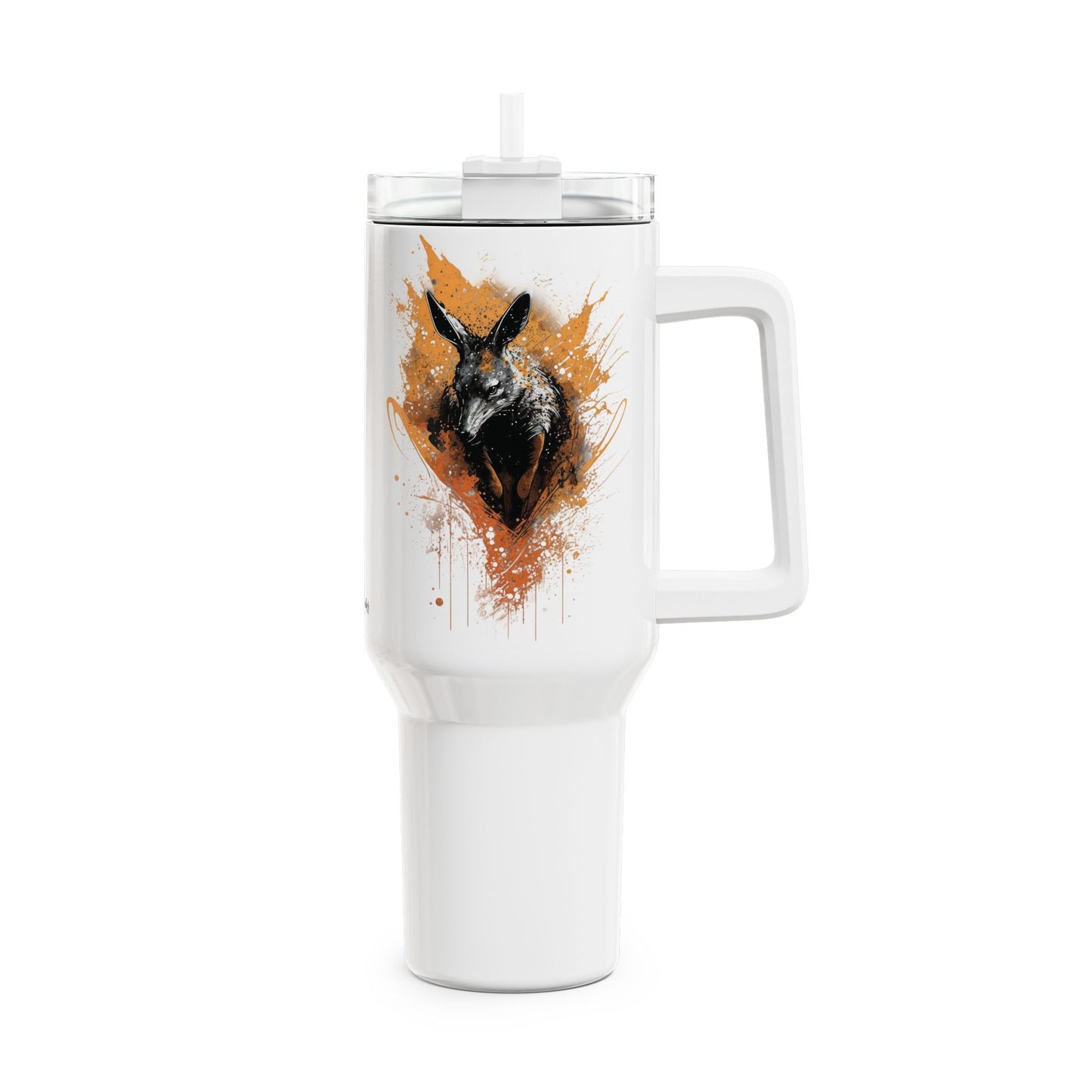 Tumbler-Becher, Edelstahl, Thermobecher, 1182 ml in weiß, Motiv: Känguru-Splash