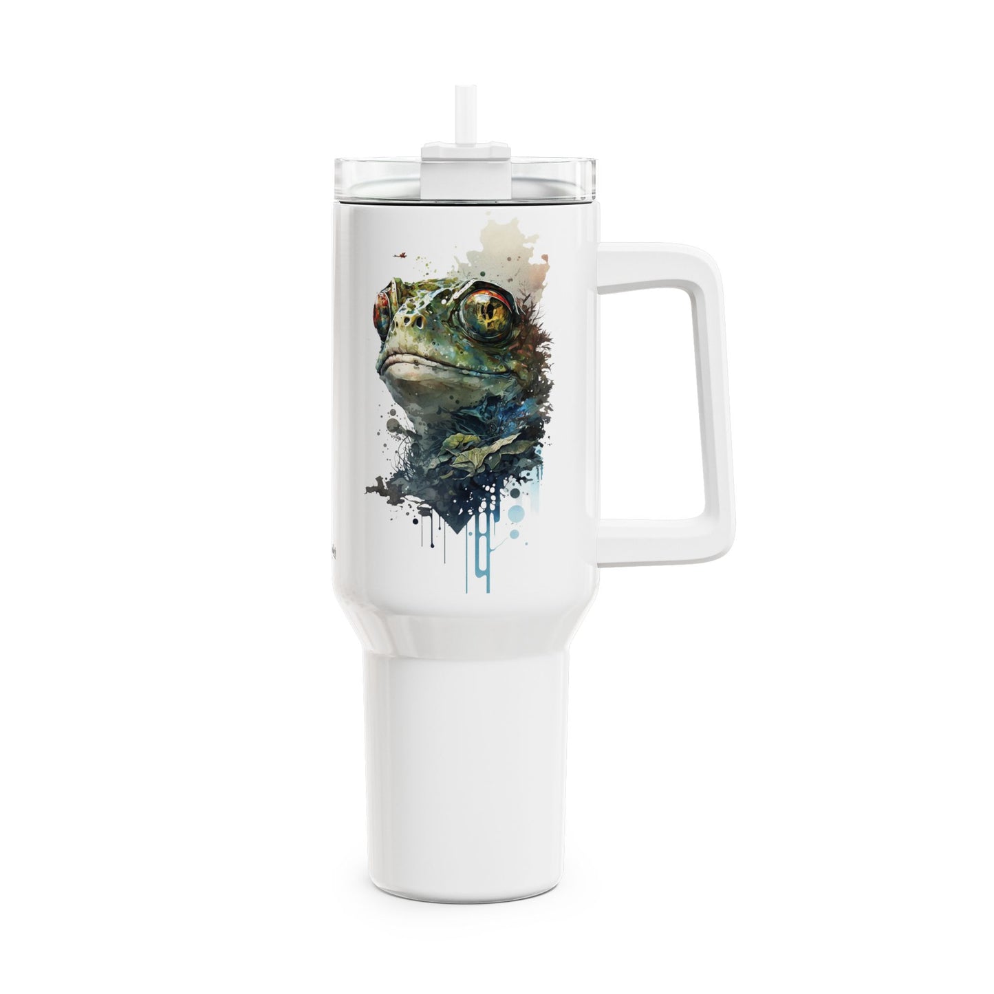 Tumbler-Becher, Edelstahl, Thermobecher, 1182 ml in weiß, Motiv: Frosch-Watercolor