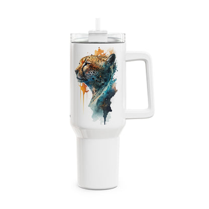 Tumbler-Becher, Edelstahl, Thermobecher, 1182 ml in weiß, Motiv: Gepard-Watercolor