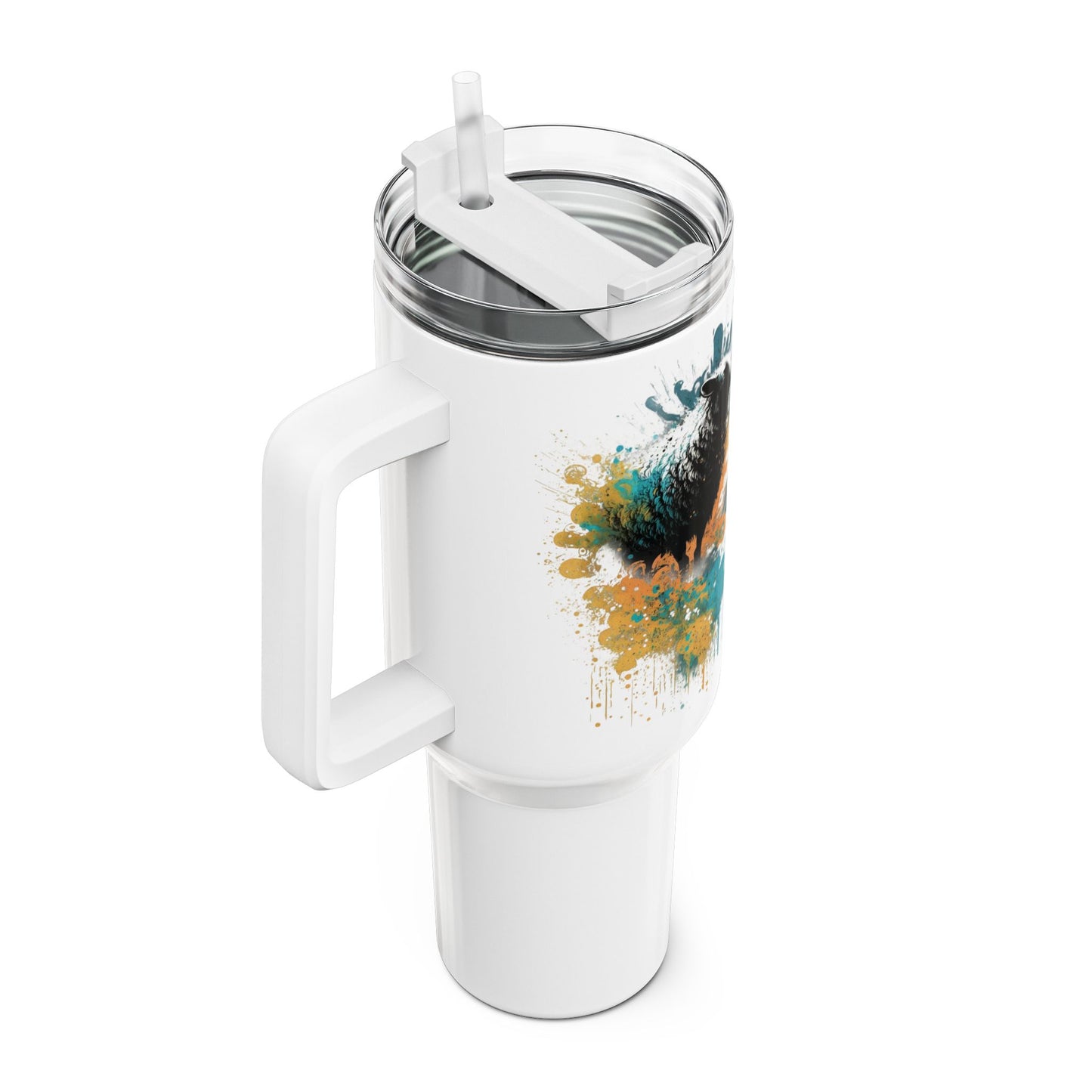 Tumbler-Becher, Edelstahl, Thermobecher, 1182 ml in weiß, Motiv: Schaf-Splash