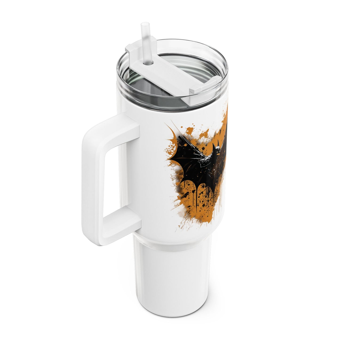 Tumbler-Becher, Edelstahl, Thermobecher, 1182 ml in weiß, Motiv: Fledermaus-Splash