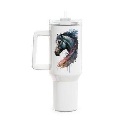Tumbler-Becher, Edelstahl, Thermobecher, 1182 ml in weiß, Motiv: Pferd-Watercolor