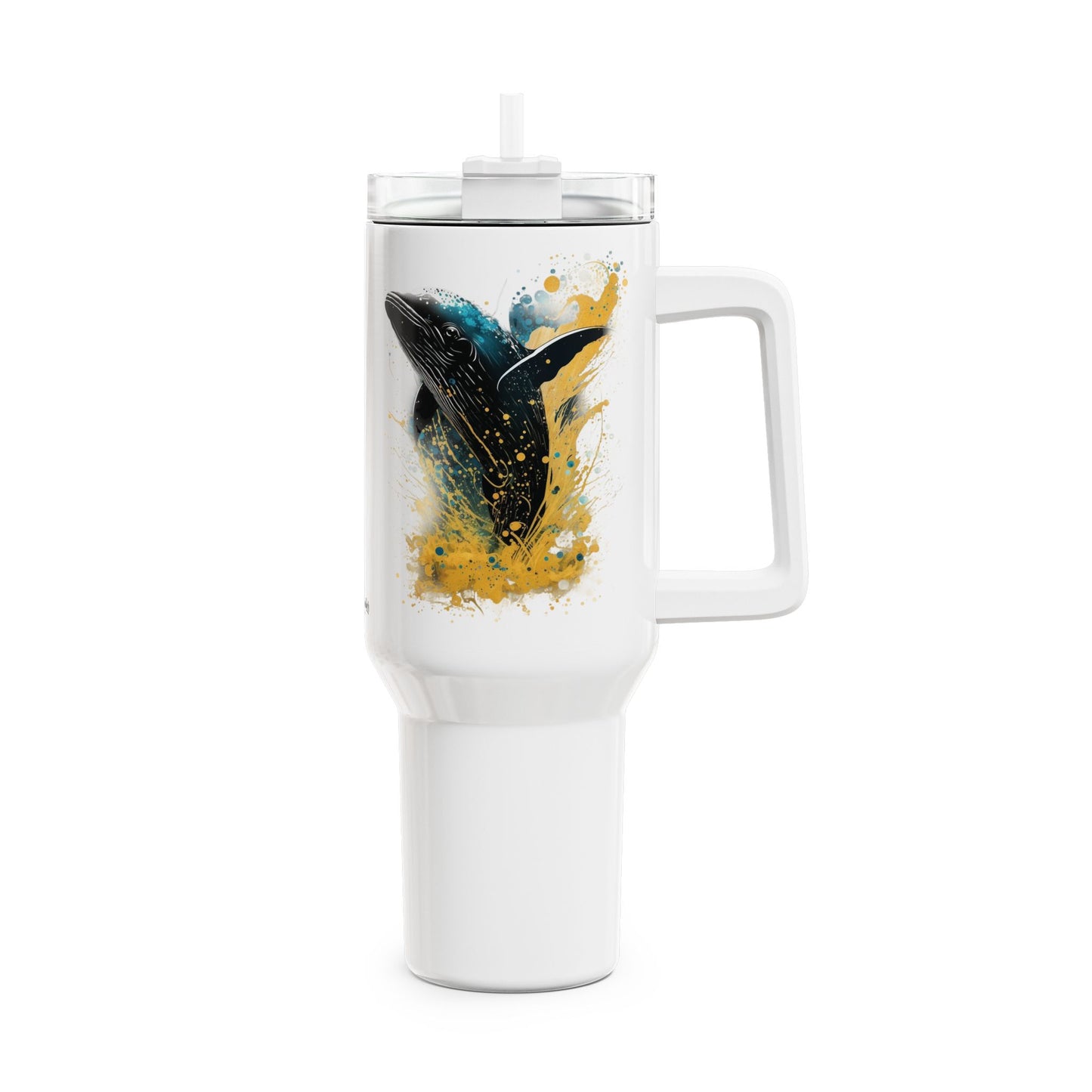 Tumbler-Becher, Edelstahl, Thermobecher, 1182 ml in weiß, Motiv: Wal-Splash