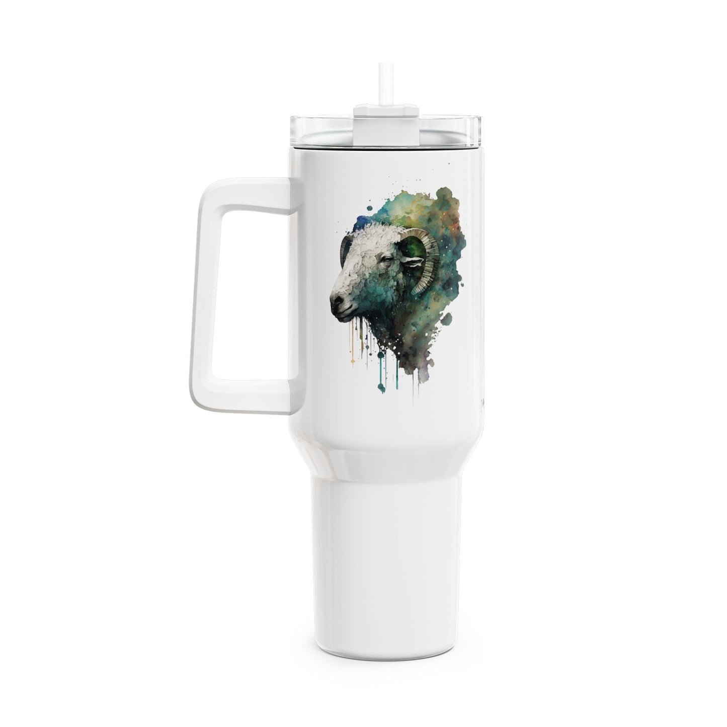 Tumbler-Becher, Edelstahl, Thermobecher, 1182 ml in weiß, Motiv: Schaf-Watercolor