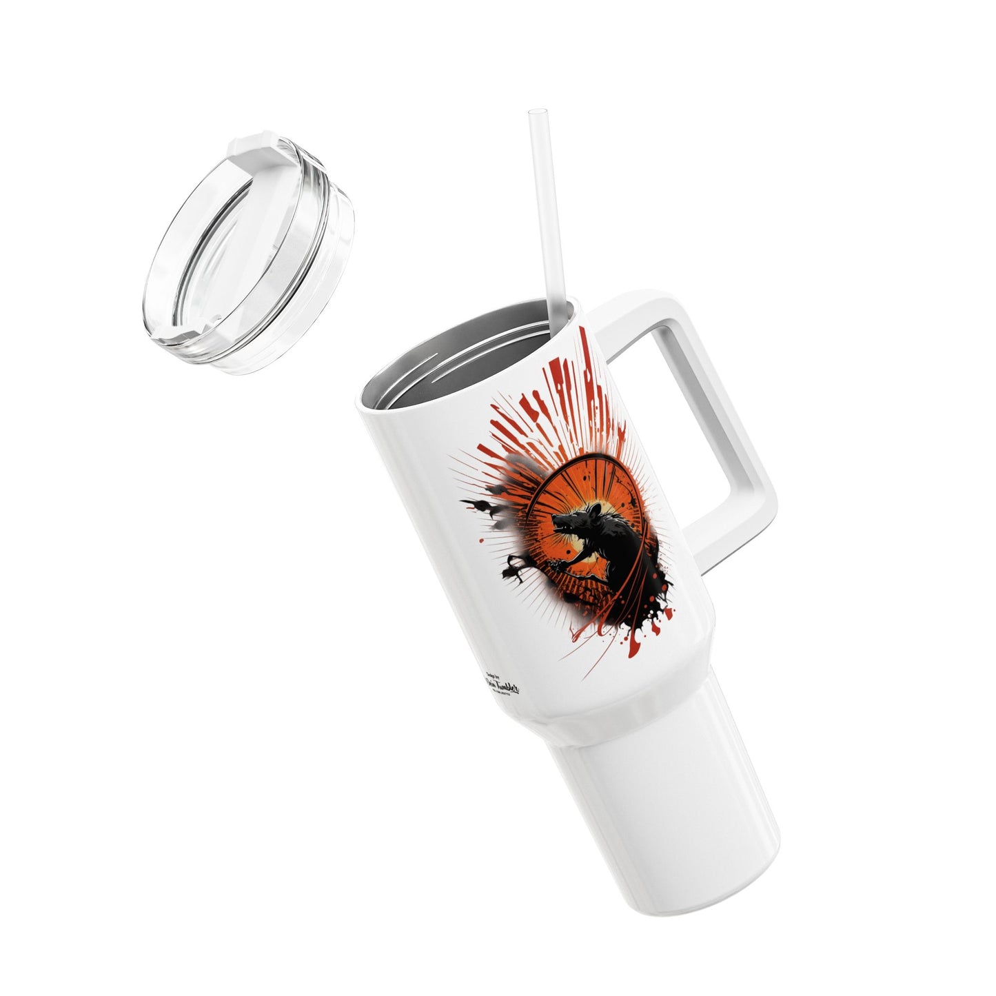 Tumbler-Becher, Edelstahl, Thermobecher, 1182 ml in weiß, Motiv: Ratte-Splash