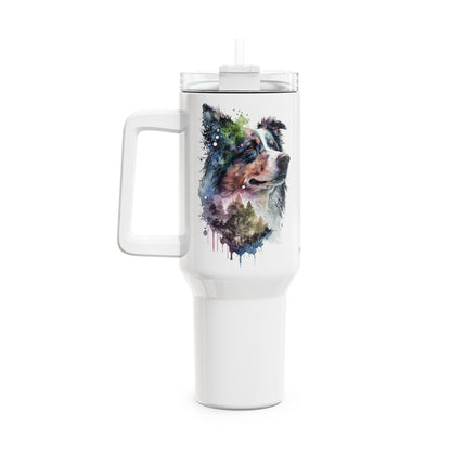 Tumbler-Becher, Edelstahl, Thermobecher, 1182 ml in weiß, Motiv: Australian Shephard-Watercolor