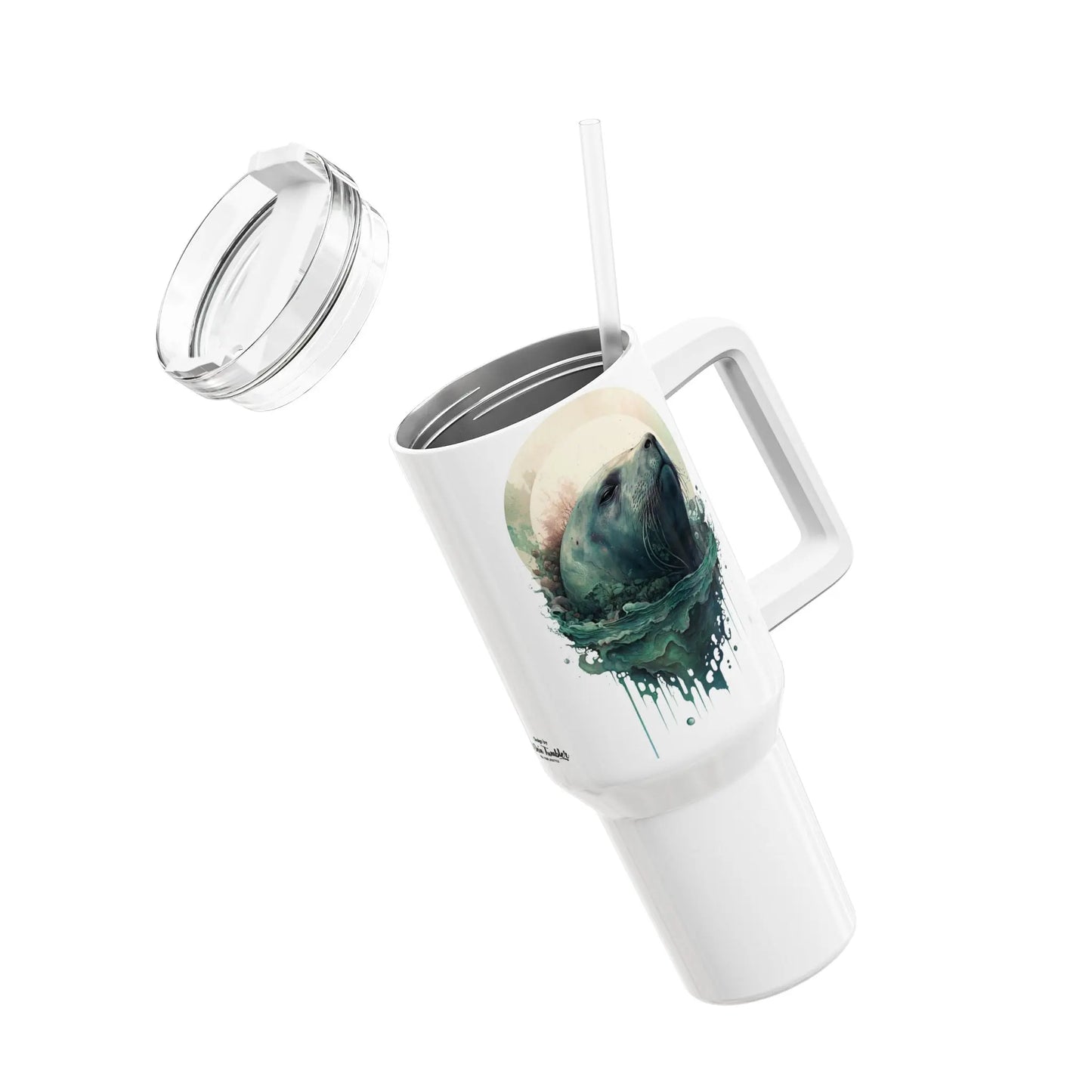Tumbler-Becher, Edelstahl, Thermobecher, 1182 ml in weiß, Motiv: Seelöwe-Watercolor Printify