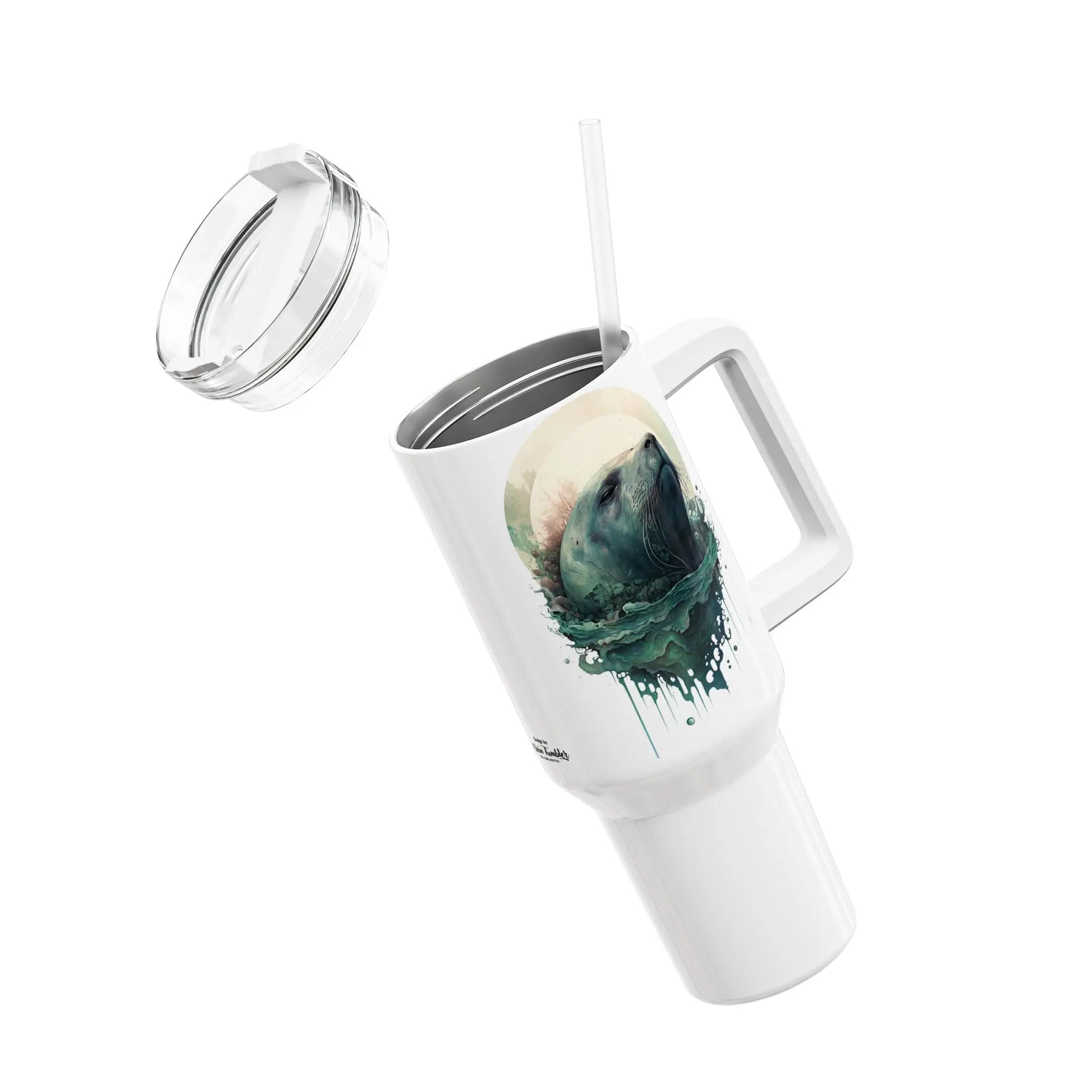 Tumbler-Becher, Edelstahl, Thermobecher, 1182 ml in weiß, Motiv: Seelöwe-Watercolor Printify