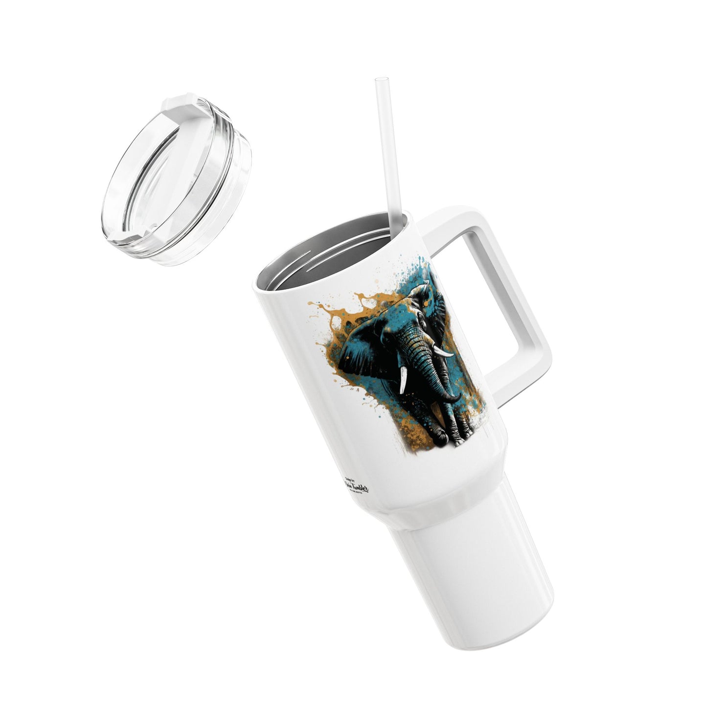 Tumbler-Becher, Edelstahl, Thermobecher, 1182 ml in weiß, Motiv: Elefant-Splash