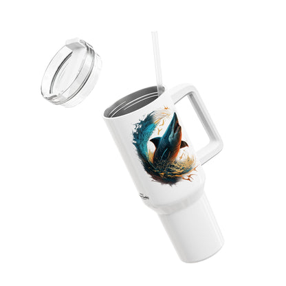 Tumbler-Becher, Edelstahl, Thermobecher, 1182 ml in weiß, Motiv: Hai-Splash