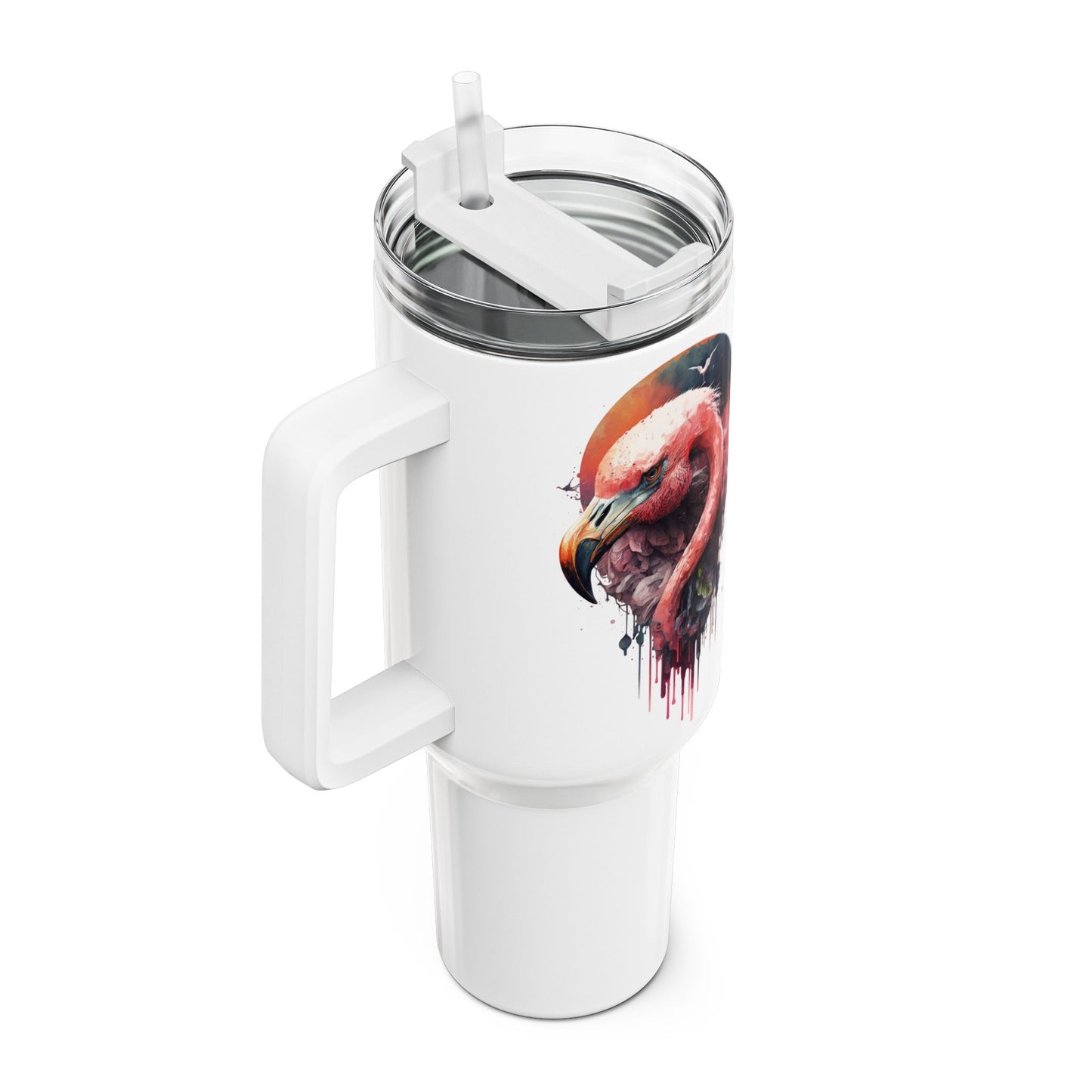 Tumbler-Becher, Edelstahl, Thermobecher, 1182 ml in weiß, Motiv: Flamingo-Watercolor