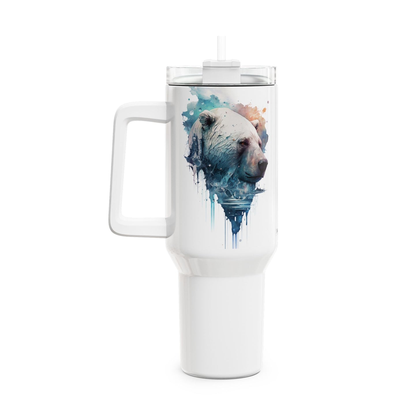 Tumbler-Becher, Edelstahl, Thermobecher, 1182 ml in weiß, Motiv: Eisbär-Watercolor