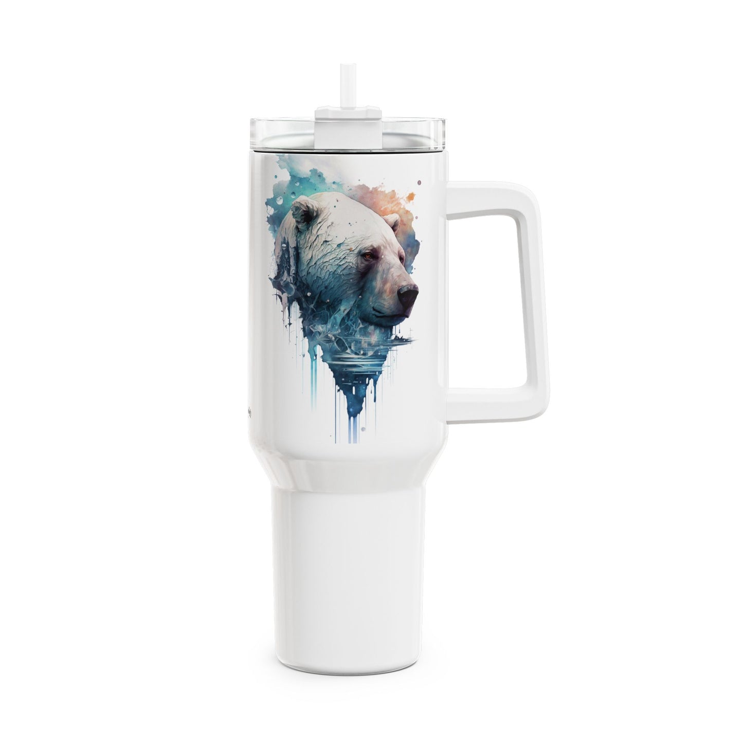 Tumbler-Becher, Edelstahl, Thermobecher, 1182 ml in weiß, Motiv: Eisbär-Watercolor