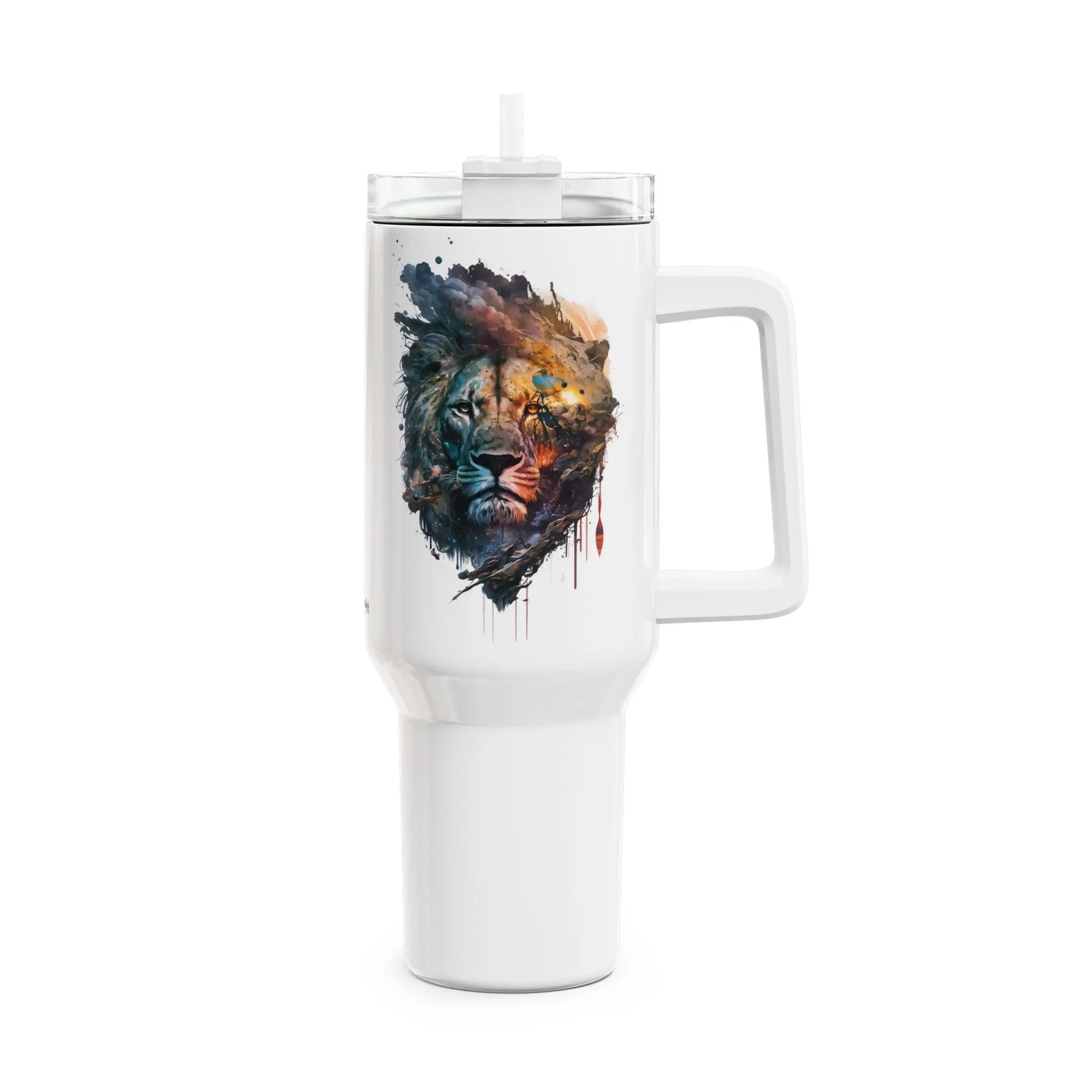Tumbler-Becher, Edelstahl, Thermobecher, 1182 ml in weiß, Motiv: Löwe-Watercolor Printify