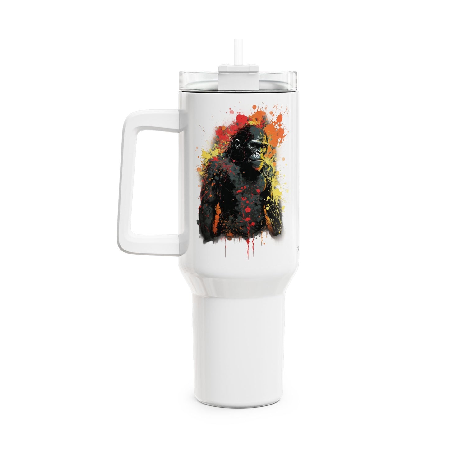 Tumbler-Becher, Edelstahl, Thermobecher, 1182 ml in weiß, Motiv: Schimpanse-Splash