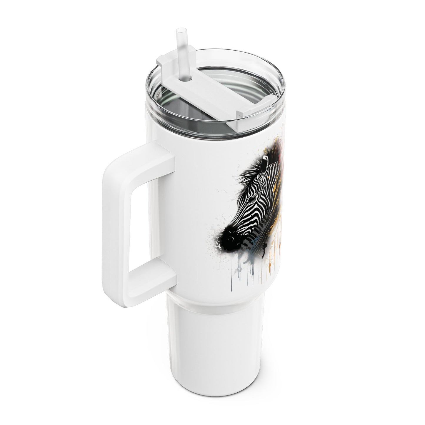 Tumbler-Becher, Edelstahl, Thermobecher, 1182 ml in weiß, Motiv: Zebra-Splash