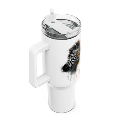Tumbler-Becher, Edelstahl, Thermobecher, 1182 ml in weiß, Motiv: Zebra-Splash