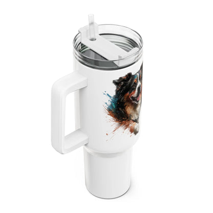Tumbler-Becher, Edelstahl, Thermobecher, 1182 ml in weiß, Motiv: Australian Shephard-Splash Printify